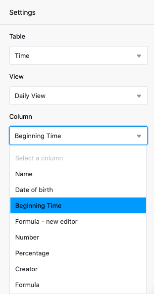Selection of the table, table view and table columns to be checked for duplicate entries 