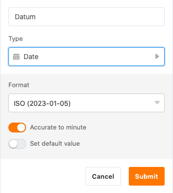 Options lors de la création d’une colonne de date