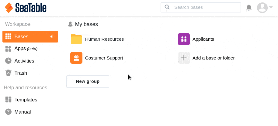 Supprimer une base dans SeaTable