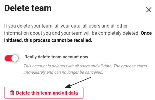 Confirmez la suppression de votre équipe.