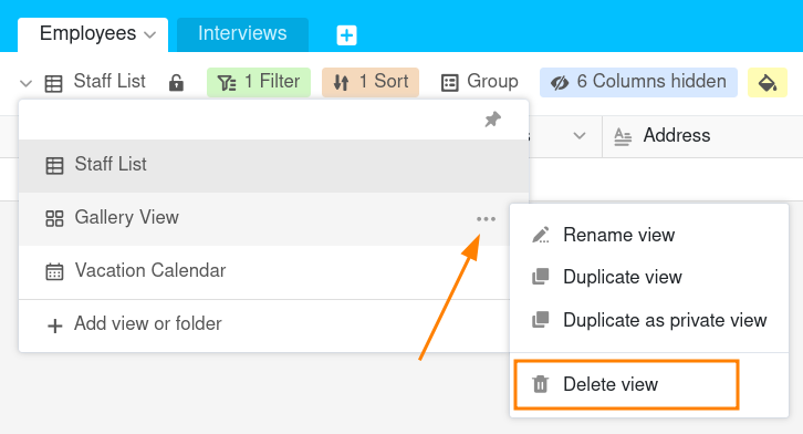 Löschen einer Ansicht