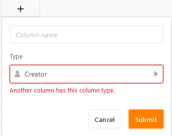 Mensaje de error para otra columna de creador
