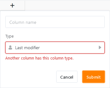 Mensaje de error para la última columna adicional del editor