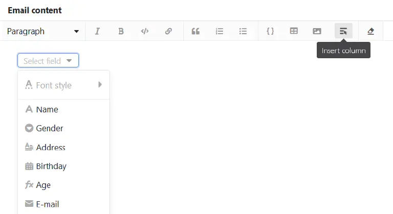 Insertar columnas en textos de correo electrónico