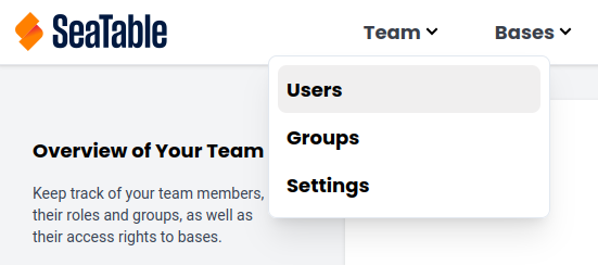 Abra a visão geral dos utilizadores na Gestão de Equipa