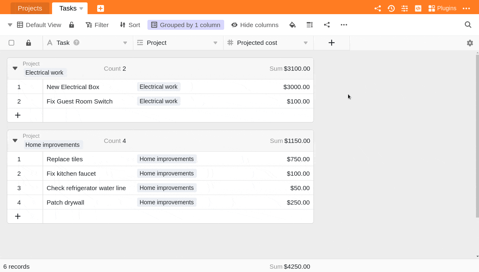 Coluna Rollup para referenciar o custo de cada tarefa associada a um projecto e totalizar as despesas para determinar o custo total do projecto.