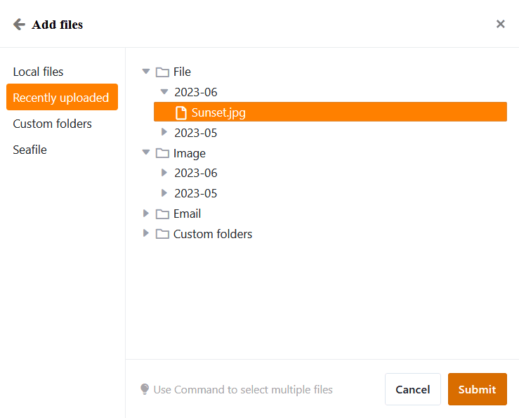 Adicionar ficheiros existentes a uma coluna de ficheiros