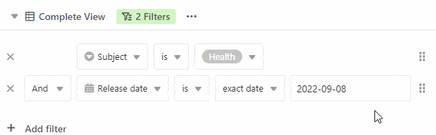 Filter entries sort