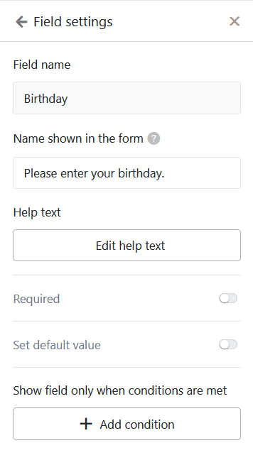 Настройки полей на странице формы