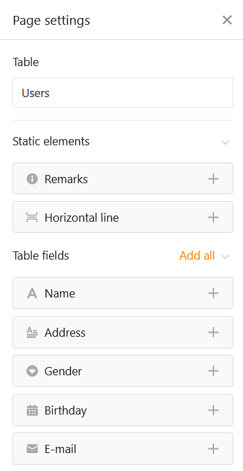 Параметры страницы формы