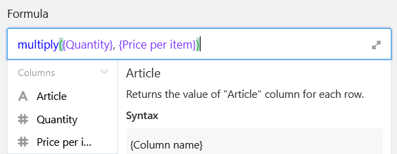 Escribir una fórmula de multiplicación en el editor de fórmulas