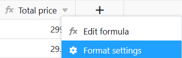 Ouvrir les paramètres de format de la colonne de formules