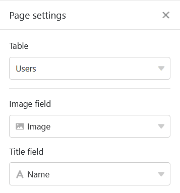 Настройки страницы галереи в приложениях