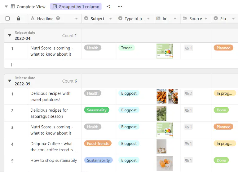 Exemple de toutes les extensions pour les groupements