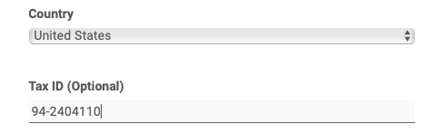 The tax ID can be stored via the Subscription tab in the team management