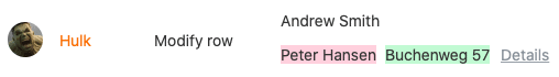 Entries added to a base (marked green) and entries deleted from a base (marked red) in the activities log