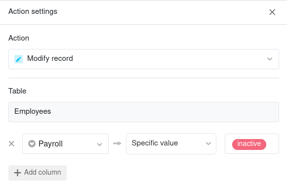definition of the automatic action of the example automation