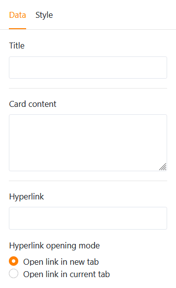 Configuración de elementos para tarjetas en páginas individuales