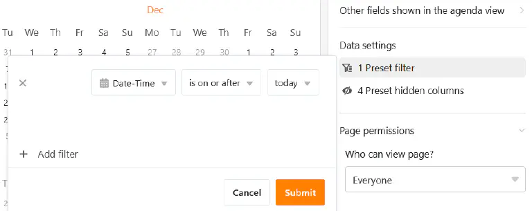 Añadir filtro en las páginas de calendario en Universal Apps