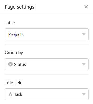 Настройки страницы канбан в приложениях
