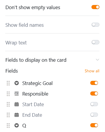Дополнительные настройки страницы для страницы канбан в приложениях