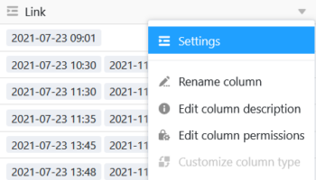 Open settings of a link column
