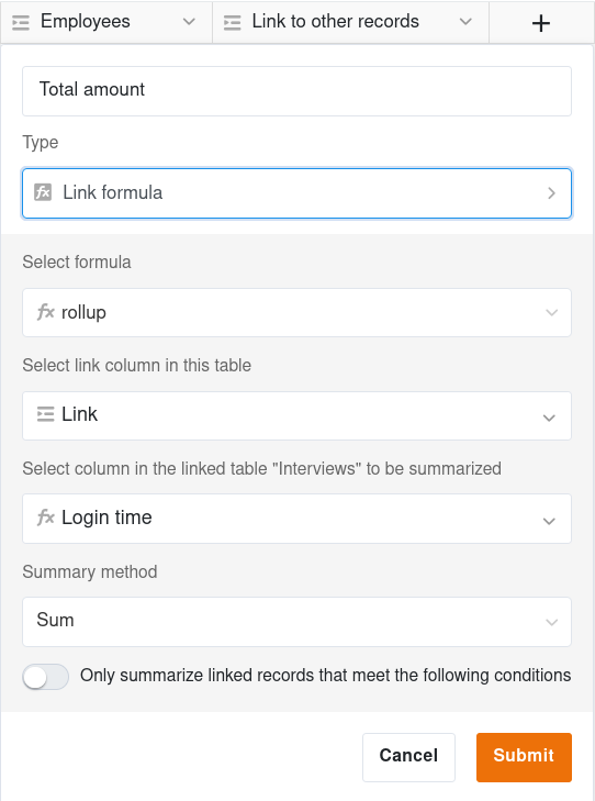 Выбор формулы связи