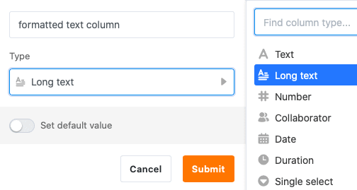 The Long Text column