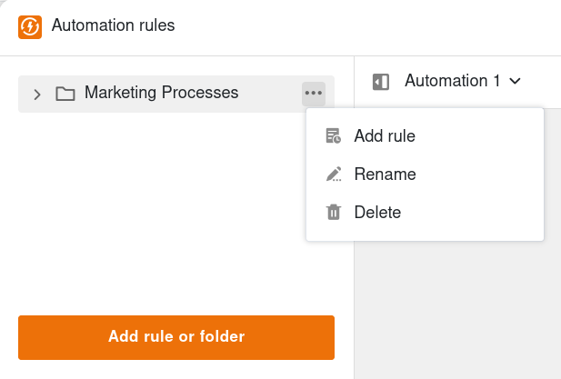 Verwaltungsoptionen eines Automationsordners