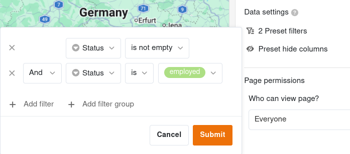 Фильтр на страницах карты