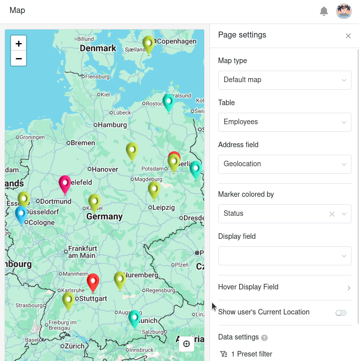 эффект наведения на столбцы, отображаемые на странице карты