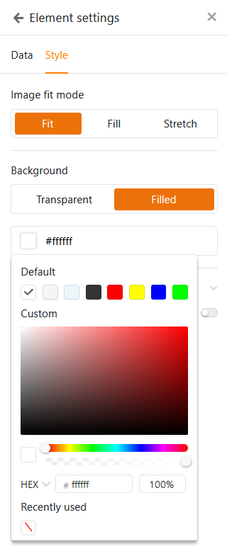 Selector de color en la aplicación universal