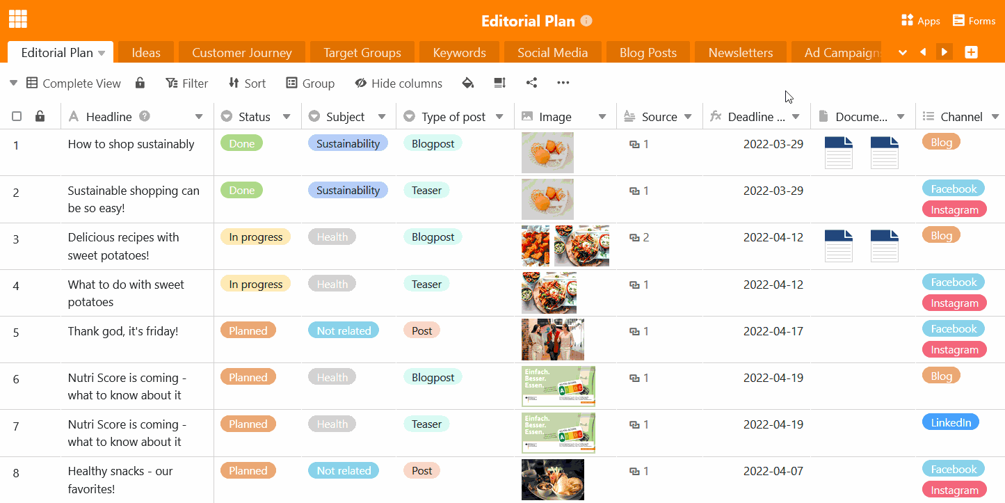Move tables via the drop-down menu
