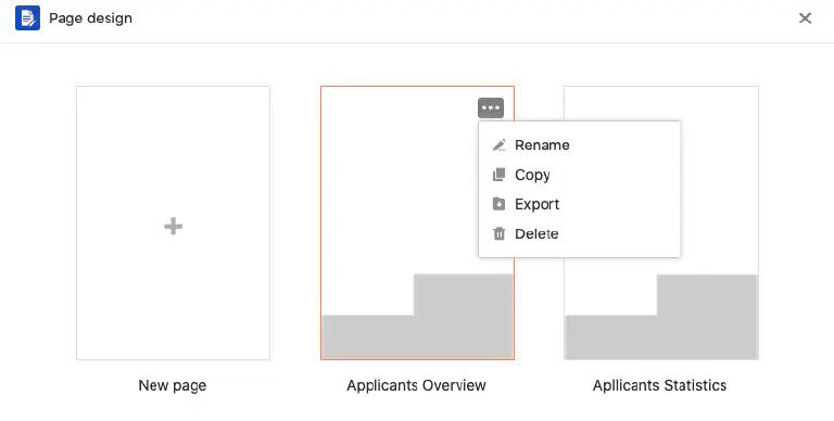Options in the page design overview