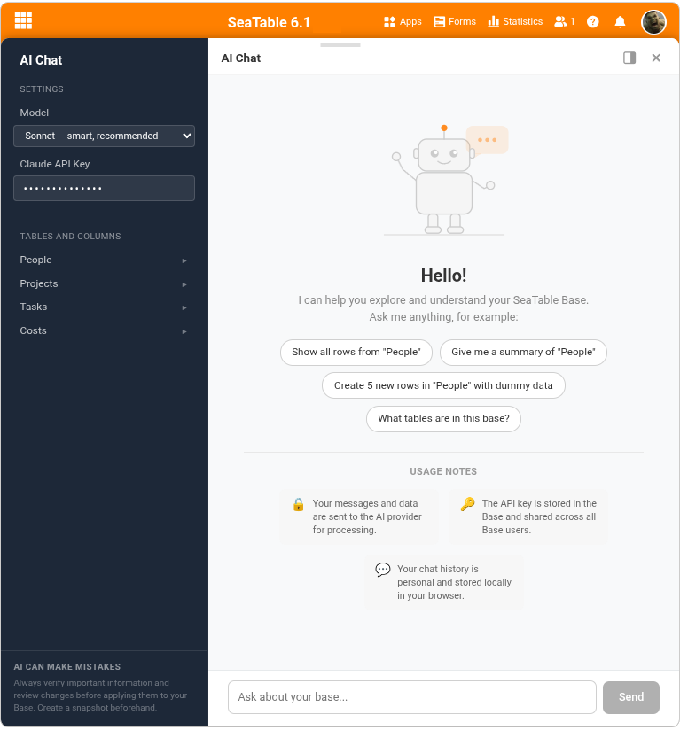 Configurar o plugin de chat de IA no SeaTable