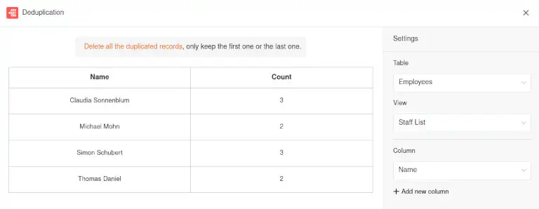 Plugin de desduplicação de dados com lista de registos duplicados