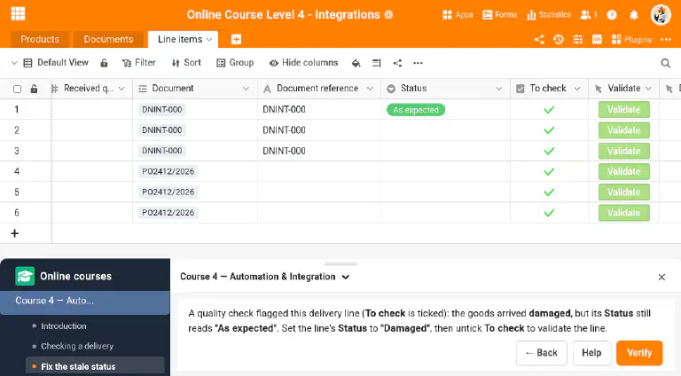The online-courses plugin checking an exercise in a base
