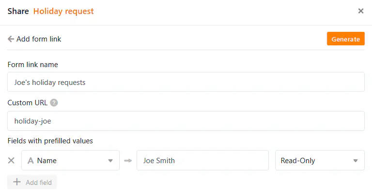 Prefilled values in user-defined form links
