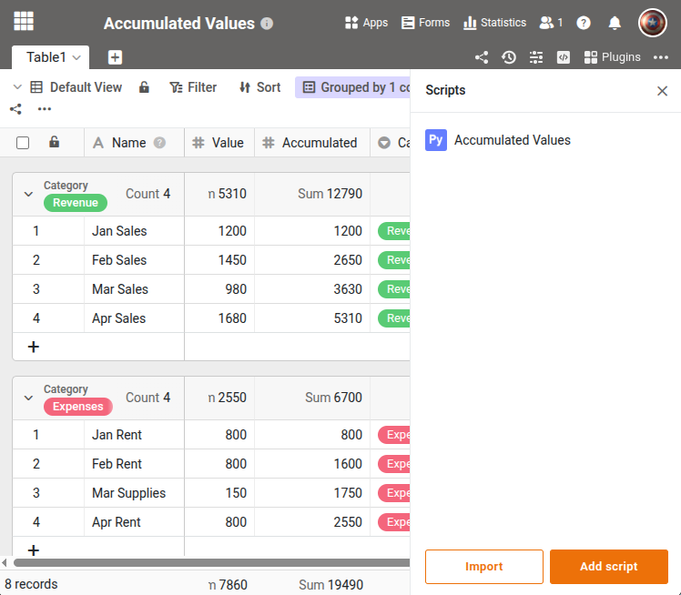 Accumulated Values in SeaTable