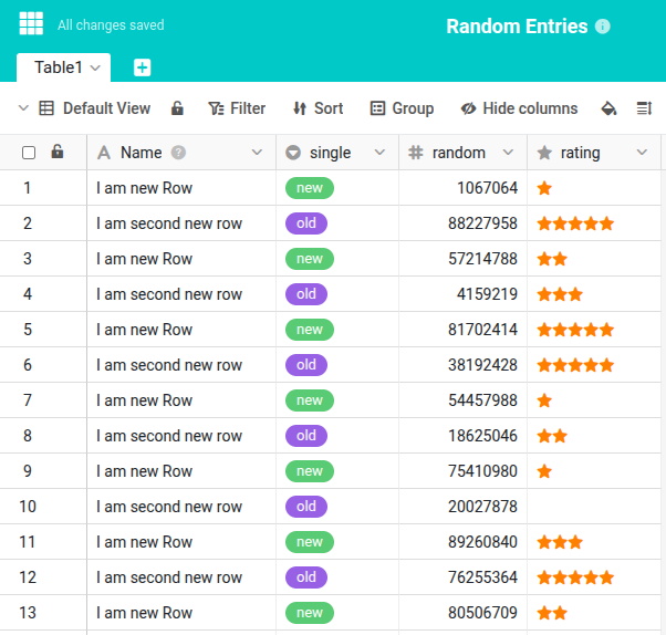 Random Entries in SeaTable