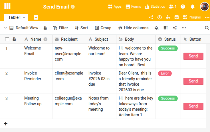 Send Email in SeaTable