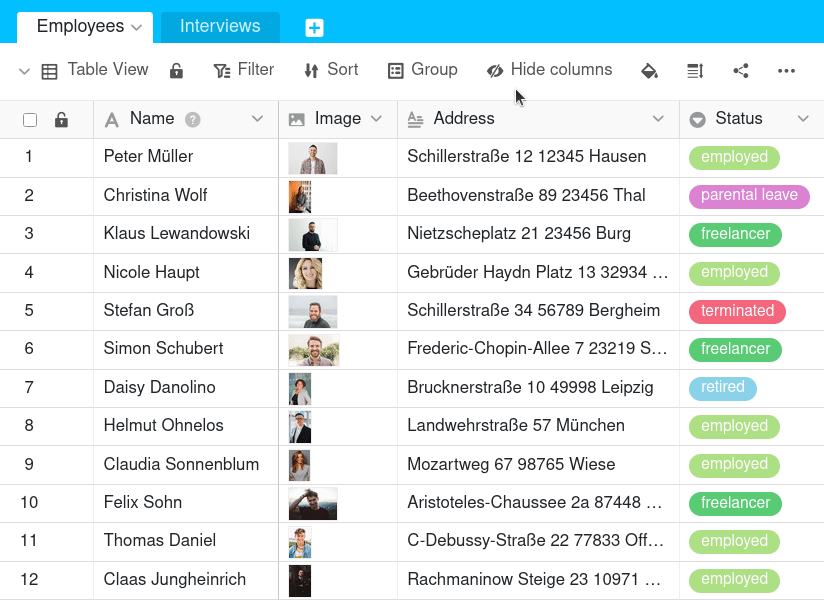 Umbenennen einer Ansicht