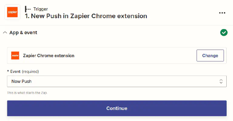 Trigger: nuevo push en zapier chrome extension