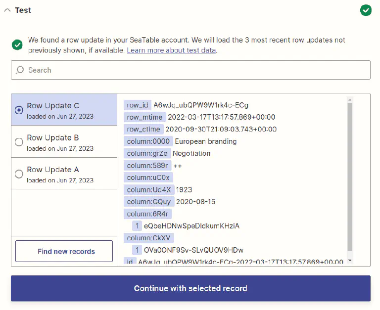 Visualización de la prueba del disparador en Zapier