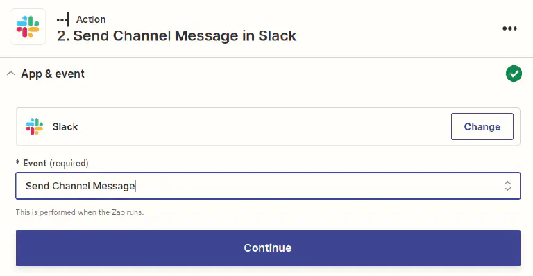 Seleccionar la acción en Zapier