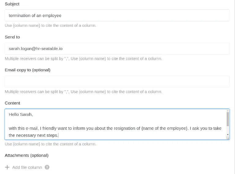 Definition der E-Mail für die Automation des Anwendungsfalls