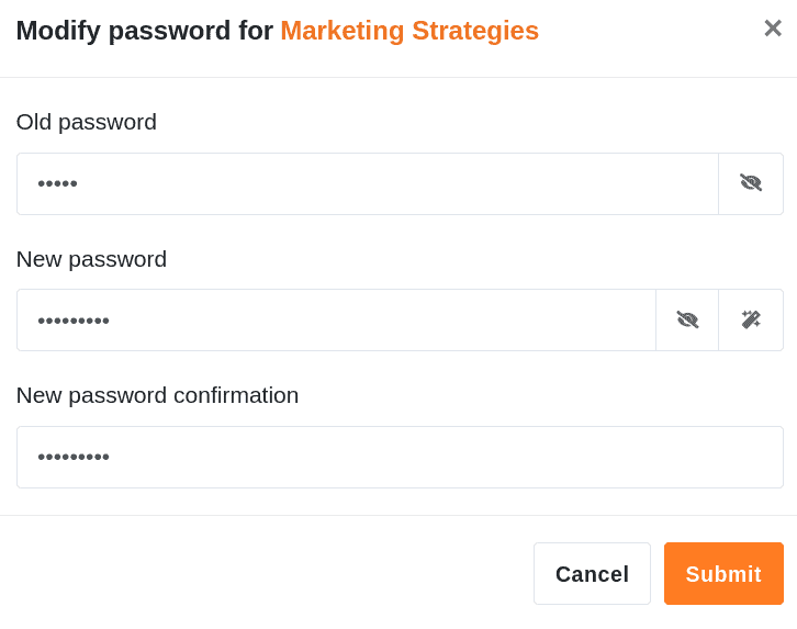 Ventana para cambiar la contraseña base