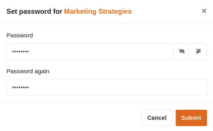 Establezca la contraseña base en la ventana que se abre.