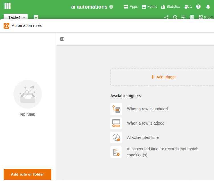 Übersichtsseite Automationsregeln