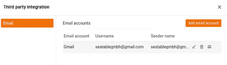 Un compte e-mail configuré dans une base SeaTable